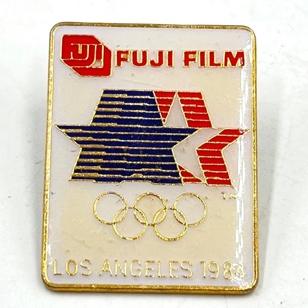 Vintage 1984 Los Angeles Olympics Fujifilm Enamel Pin Gold Tone Star Logo LA84